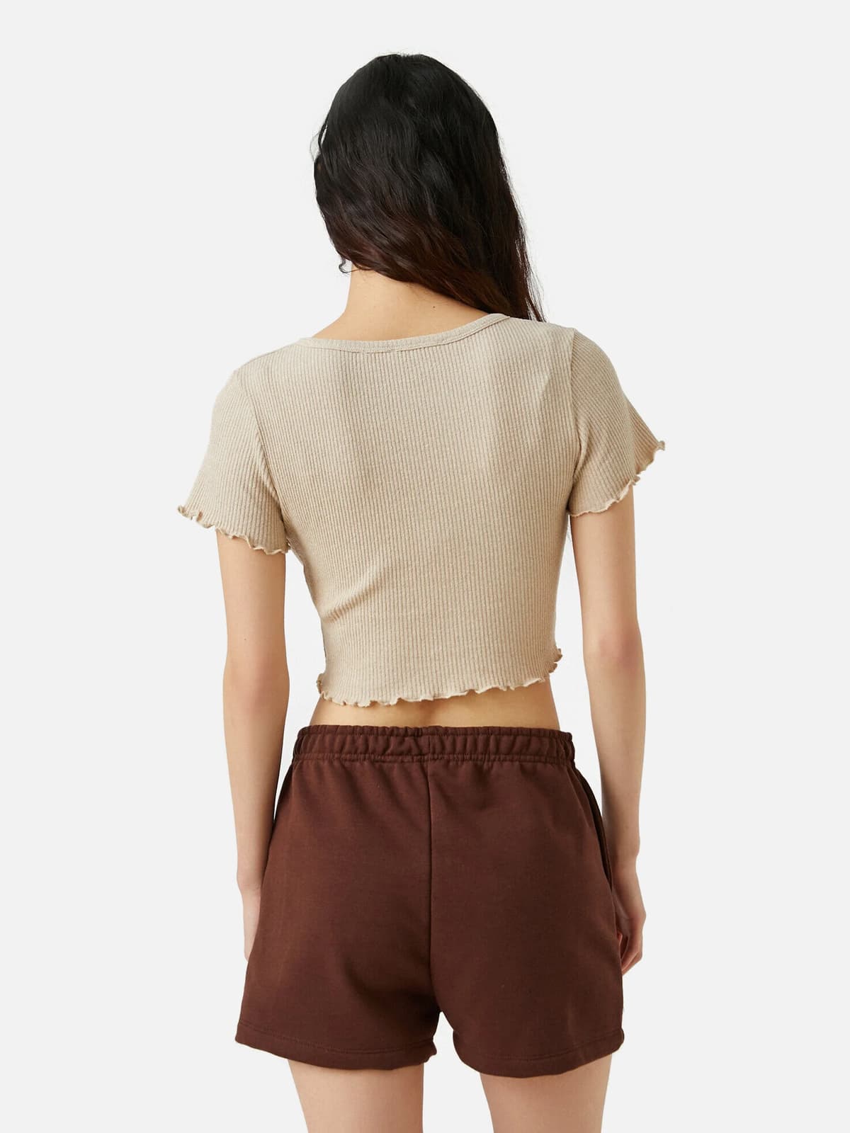 Ribbed Short Sleeves Cropped Top