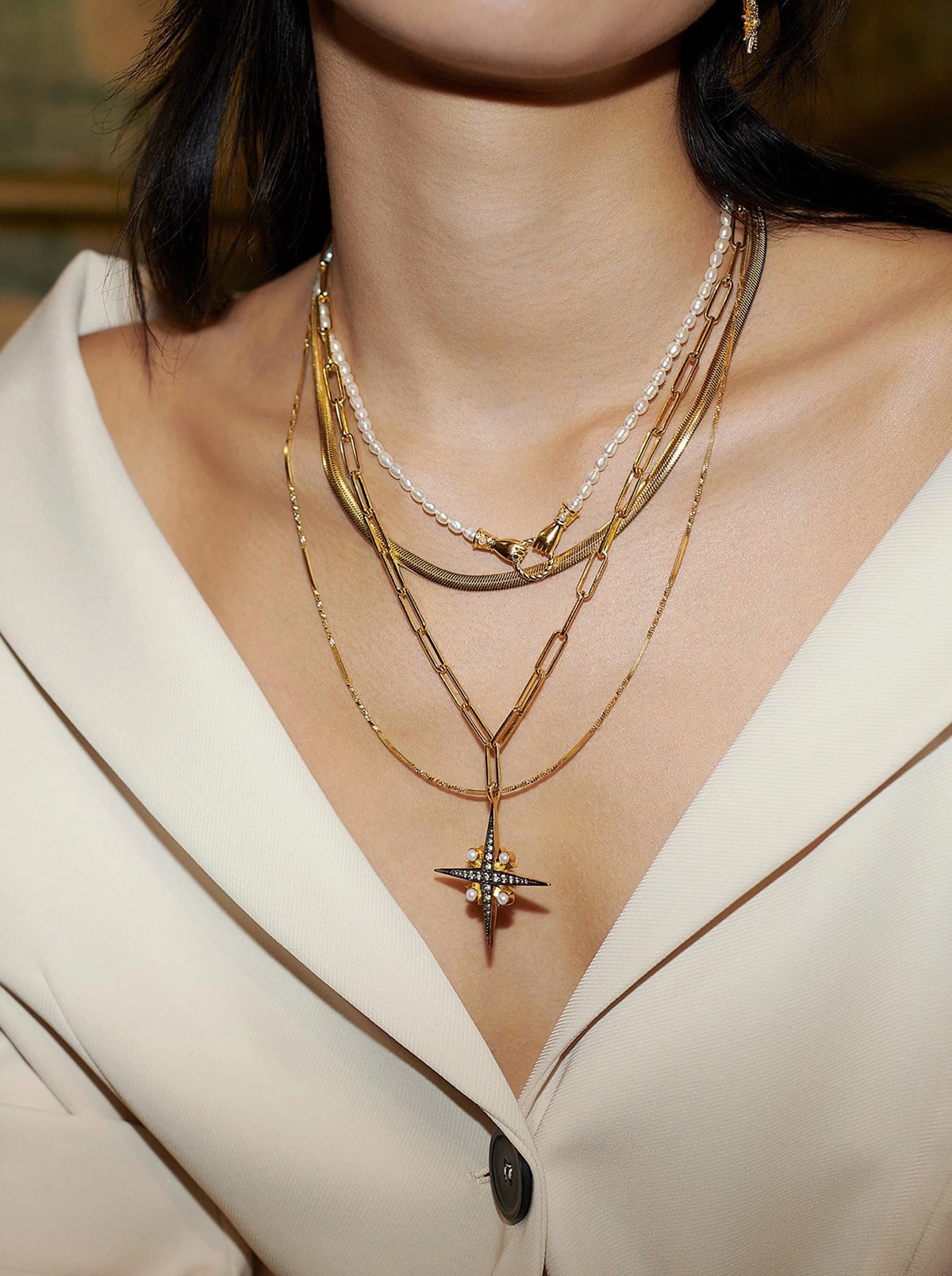 North Star Pearl Chain Necklace